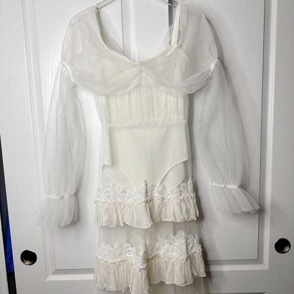 NWT JONATHAN SIMKHAI Threaded Lace Tulle Ruffle dress Size 8 - Picture 6 of 16